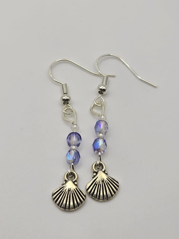 Silver shell charm earrings