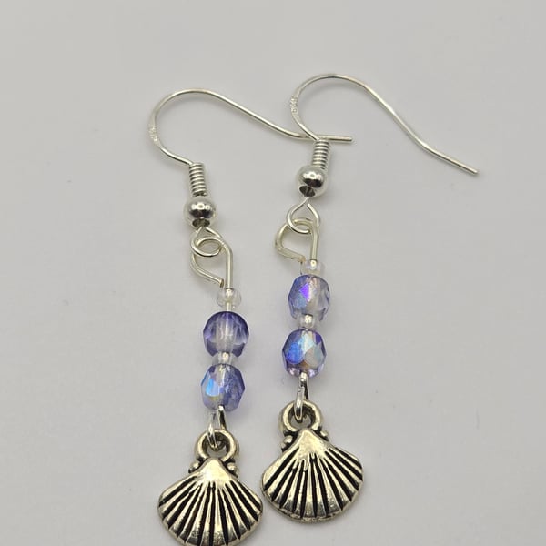 Silver shell charm earrings