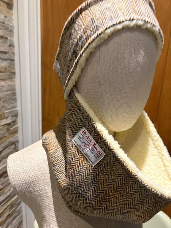 Harris Tweed Headband and Snood. Beige Herringbone Cloth