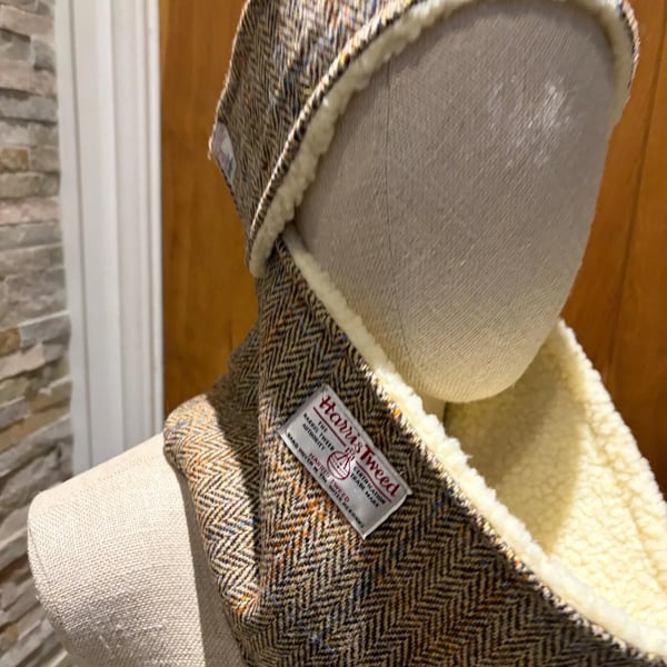 Harris Tweed Headband and Snood. Beige Herringbone Cloth