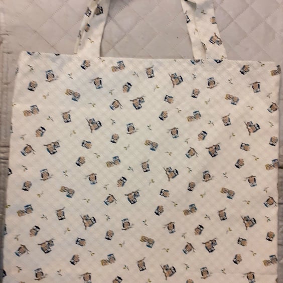 Owls on cream cloth shopping bag , Tote bag