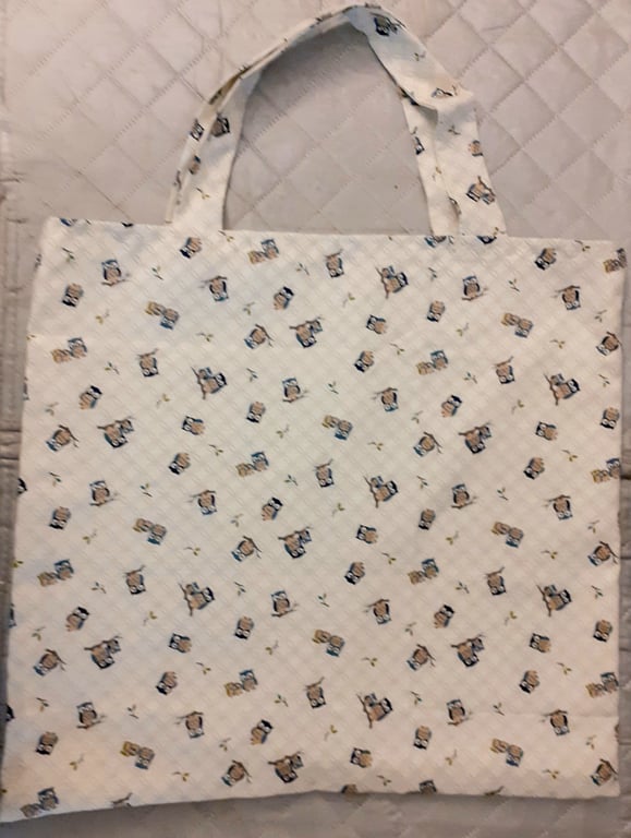 Owls on cream cloth shopping bag , Tote bag