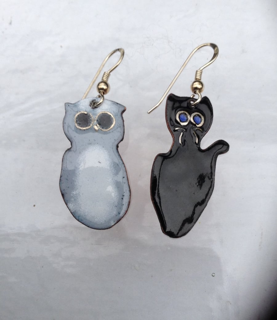 'The Owl and the pussycat' enamelled earrings