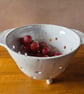 Hand Thrown Speckled White Stoneware Berry Bowl & Colander