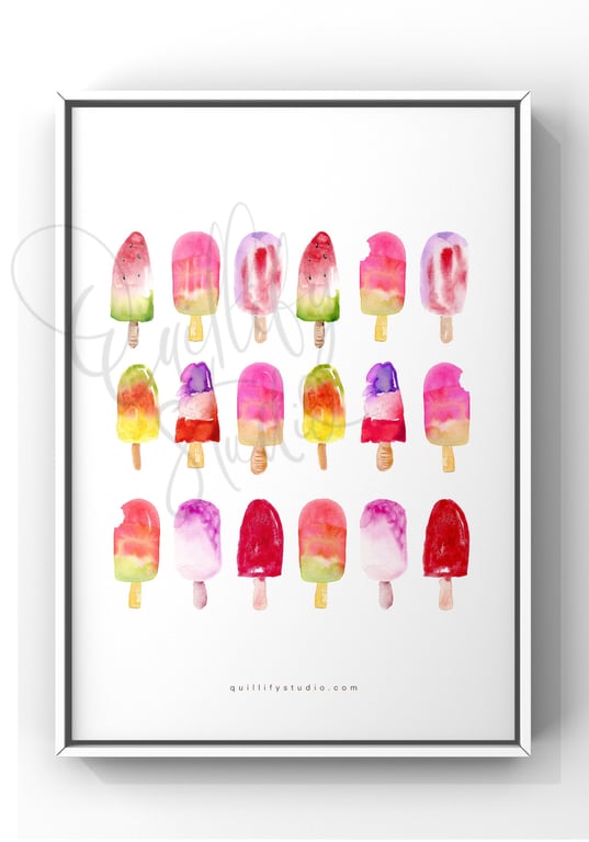 Watercolour Art Print - Fruity Ice Lollies (Family Pack)