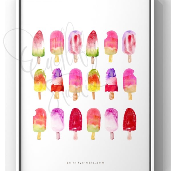 Watercolour Art Print - Fruity Ice Lollies (Family Pack)