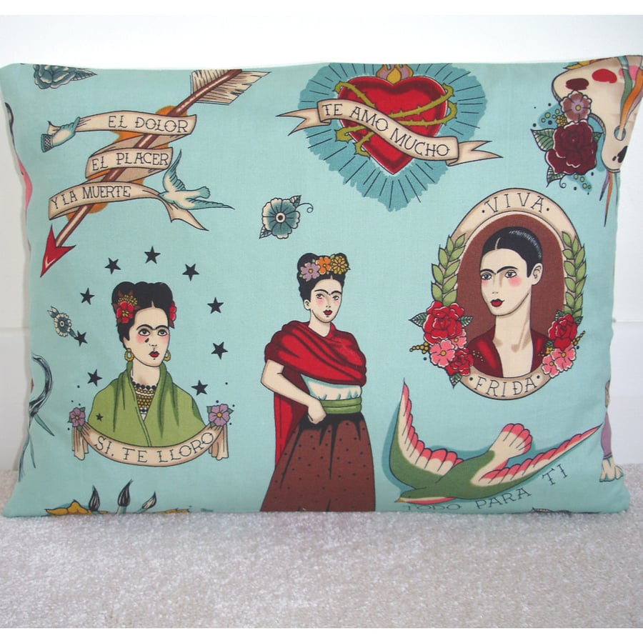 Frida Kahlo Cushion Cover 16x12 inch Oblong Bolster Duck Egg