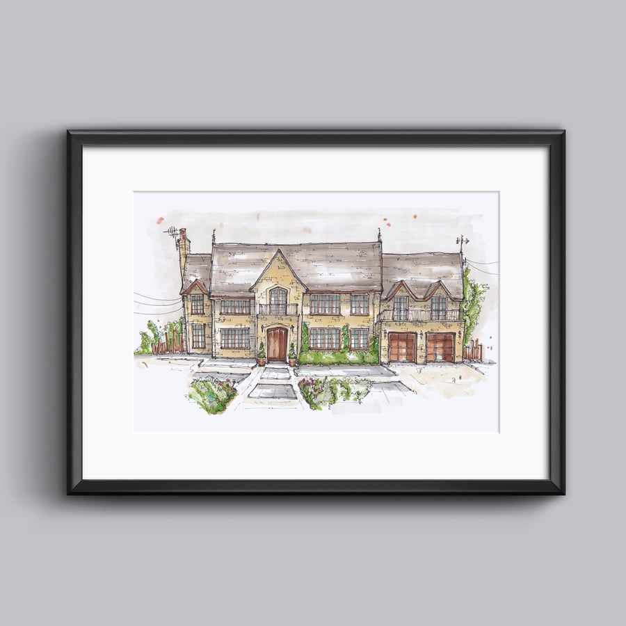 Custom Hand Drawn House Portrait, A4, New Home Gift, Personalised Home Sketch