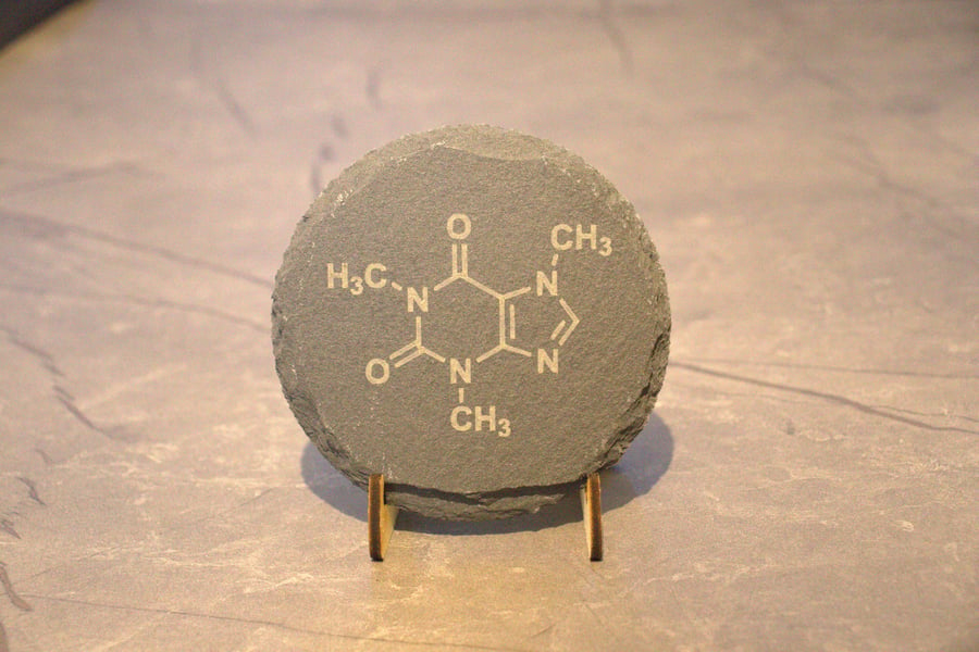 Caffeine Molecule, Laser engraved Slate Coaster