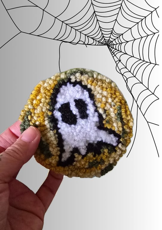 Green Ghoster Punch Needle Mug Rug Coaster 