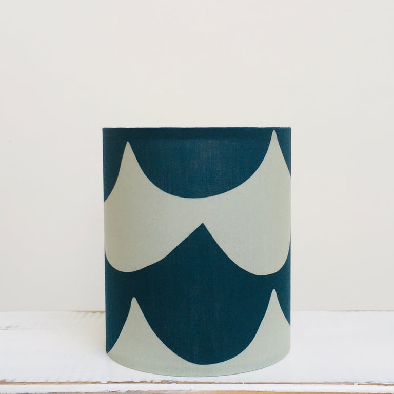 Handmade fabric fairy light Little Lantern - navy and mint green waves design