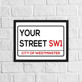 Personalised glossy London street sign print