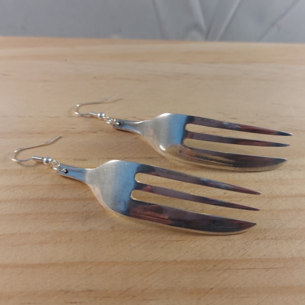 Upcycled Silver Plated Pastry Fork Earrings (SPE062511)