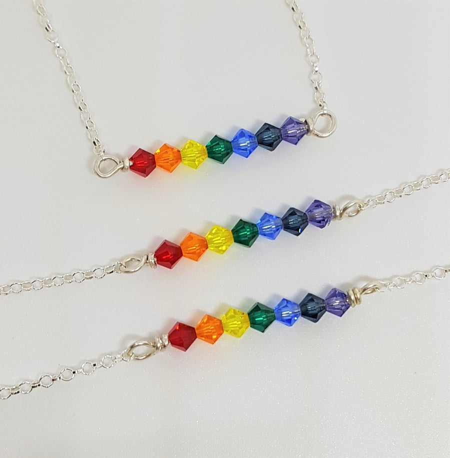 Rainbow Crystal LGBTQ Pride Sterling Silver Bracelet