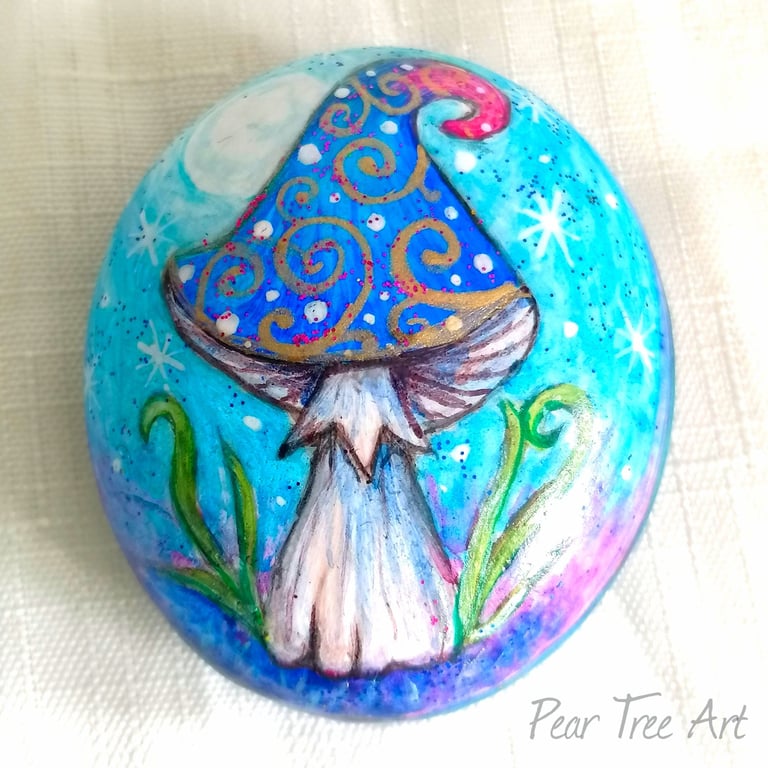  Blue Toadstool Pebble Art Hand Painted 