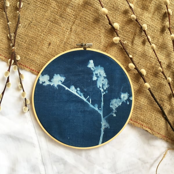 Blackthorn Blossom Cyanotype Hoop (no1)