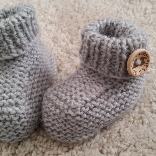 Grey knitted baby boy booties, It's A Boy, baby shower, gender reveal gifts