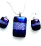 Dichroic Glass 123 Pendant Earring Set Blue Silver Plated Chain - Image 3