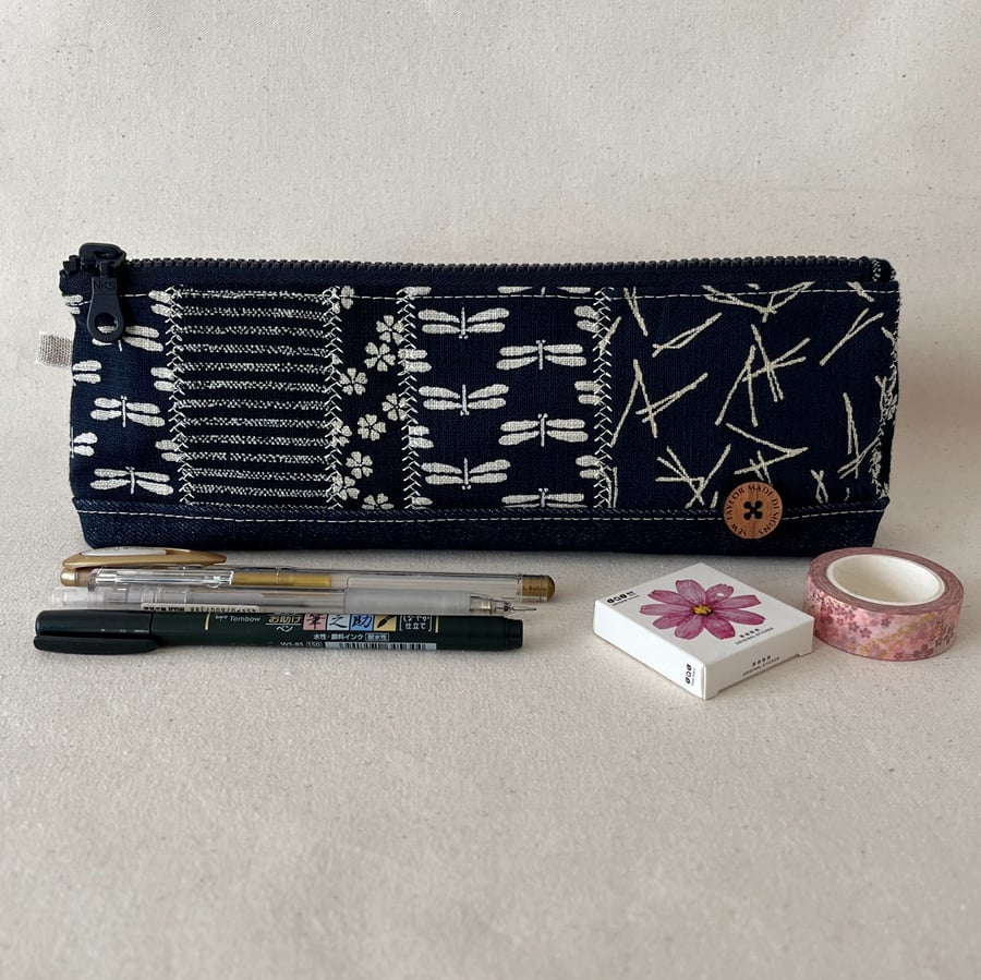 Pencil Case Indigo Japanese Fabric Patchwork