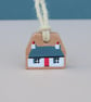 Wooden Croft House hanging decoration. Hand made bothy, cottage - red 