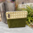 Green cord and chenille pouch with vintage buttons