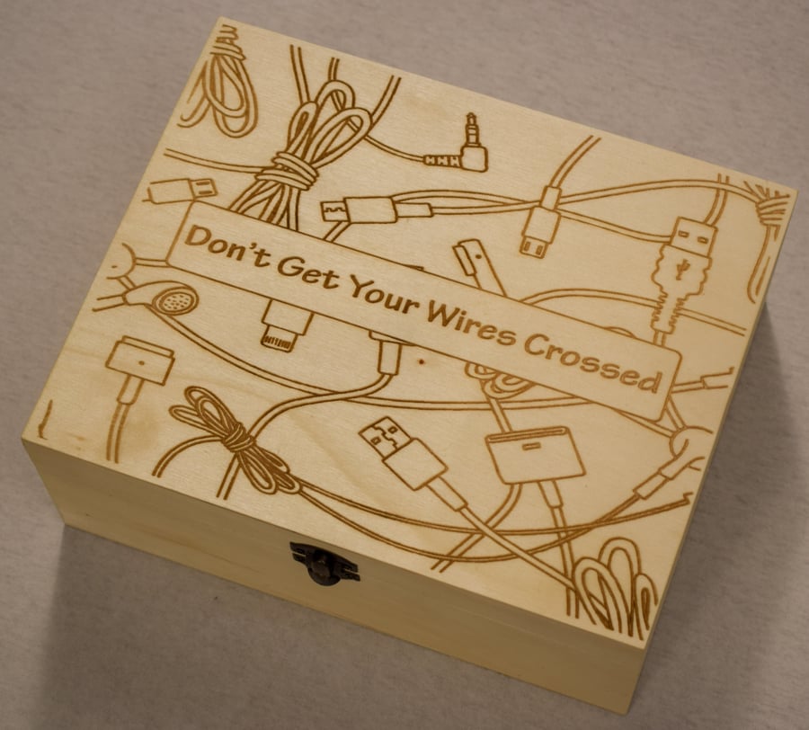Wooden Charger Cable Tidy Storage Box - No More Cable Clutter - Personalised