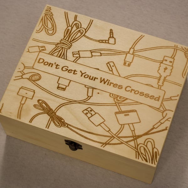 Wooden Charger Cable Tidy Storage Box - No More Cable Clutter - Personalised