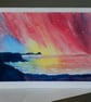 The Northern Lights, Rhossili Bay, Gower, Wales, Art Greeting Card, Blank inside