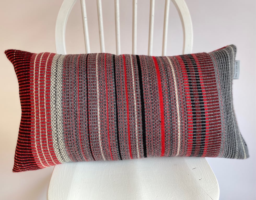 Walk 1: Hand woven 100% wool  cushion, designed and made by Yvonne Skelton