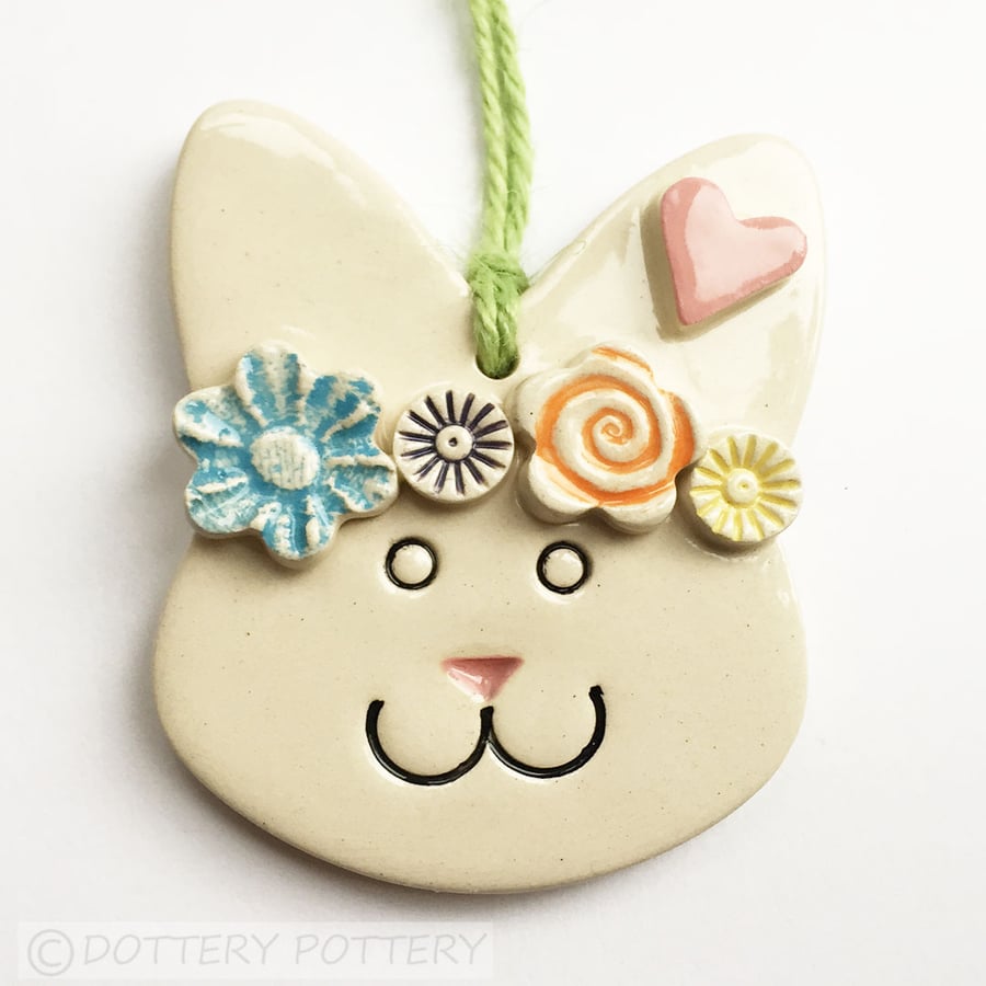 Pottery Bunny hanging decoration ceramic rabbit cute bunny Easter Bunny