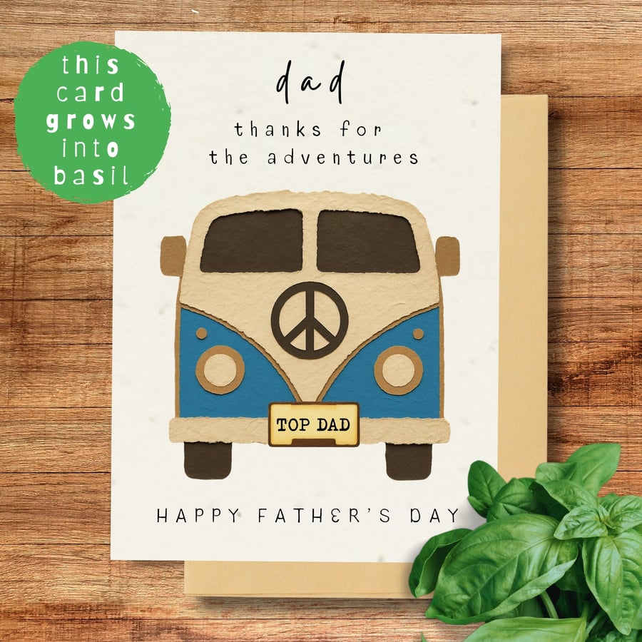 Plantable Basil Seed Campervan Card, Eco Friendly Father's Day Gift For Him
