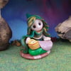 Tiny Garden Gnome Mother 'Ednie' with baby in crib OOAK Sculpt by Ann Galvin