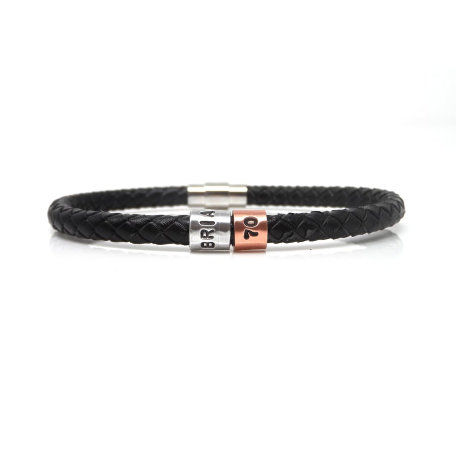 70th Birthday Personalised Leather Bracelet – Gift Boxed - Free Delivery