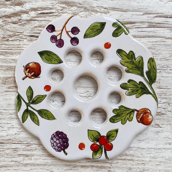 Special Edition Handmade Ceramic Flower Frog Autumn Design