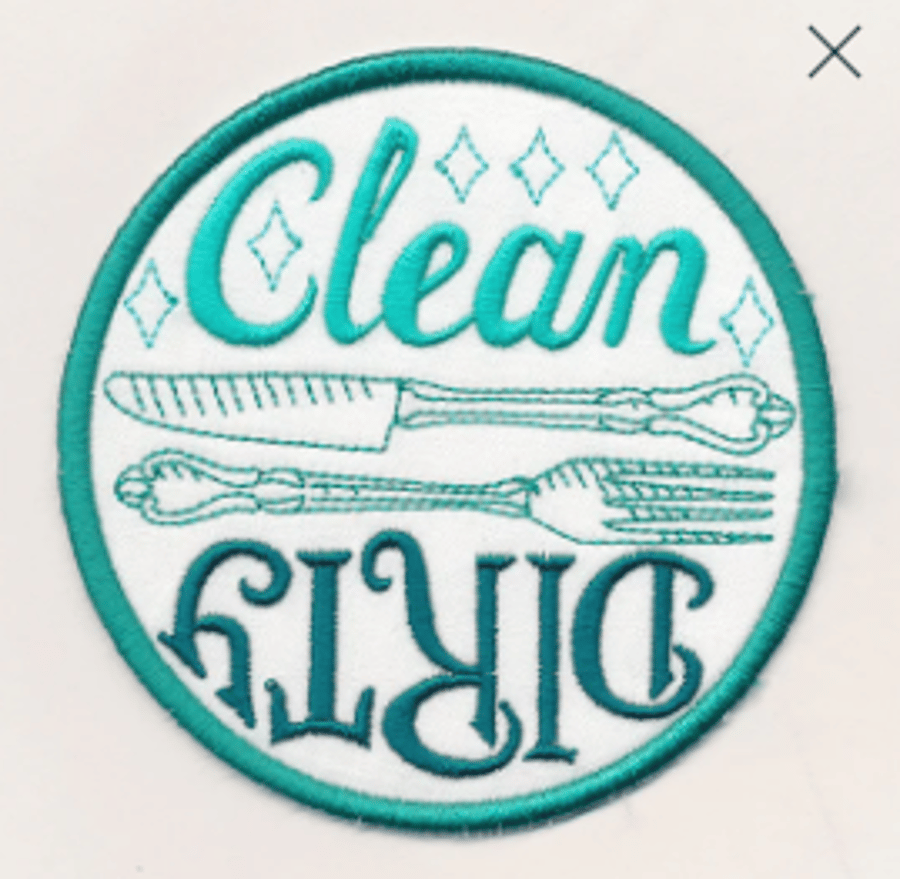 Clean or Dirty Embroidered Indicator Patch – Reversible Kitchen & Washing Patch 