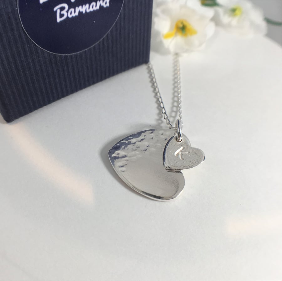 Heart Pendant with Heart Initial Charm - Sterling silver