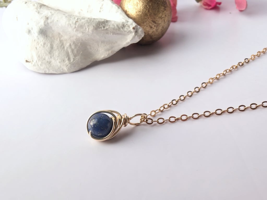 LAPIS LAZULI Necklace Minimalist 14K Gold Filled Pendant September Birthstone