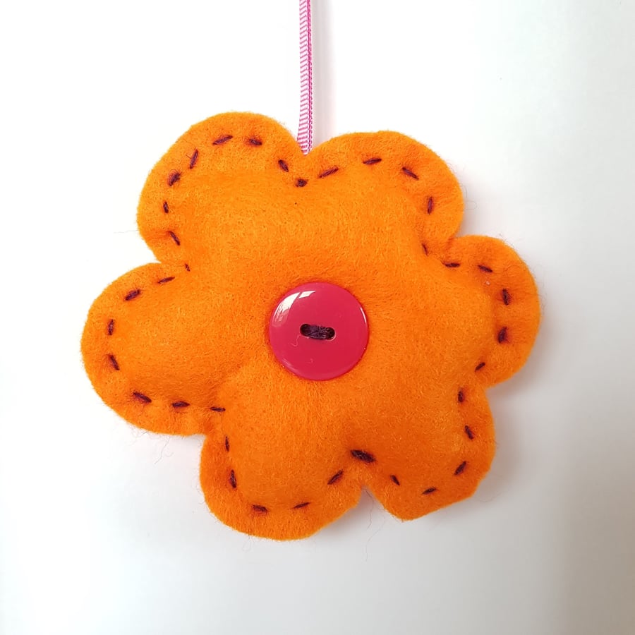 Orange & Pink Flower Hanging Decoration (H16cm padded)