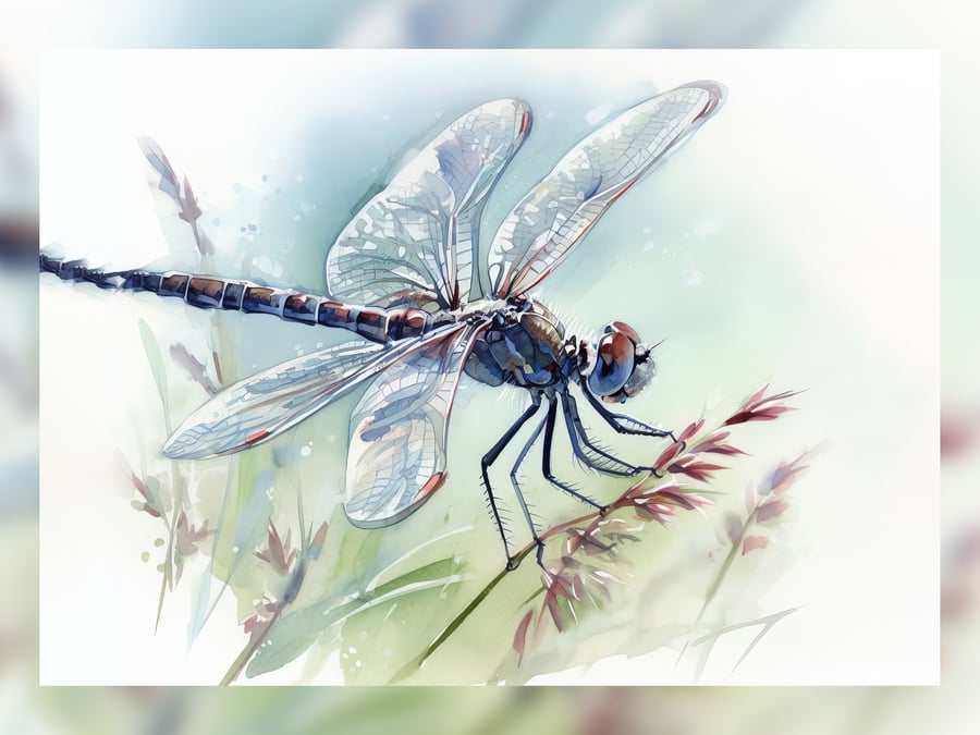 Elegant Dragonfly Watercolor Art Print 5x7 - Nature-Inspired Decor