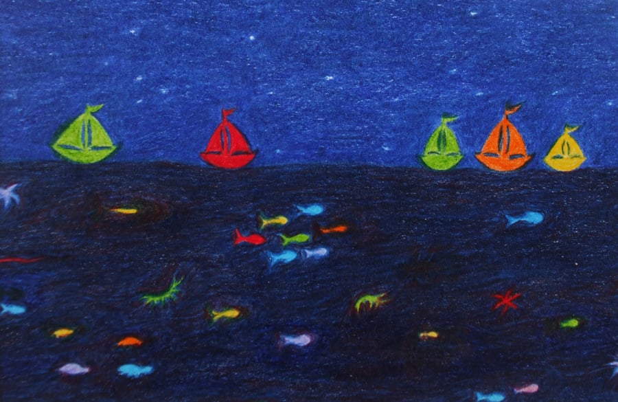 Boat Card: Sailing Boat Card, Rainbow Boat Card, Children Card Boats, Sea Card