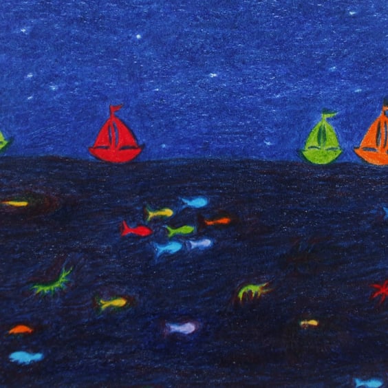 Boat Card: Sailing Boat Card, Rainbow Boat Card, Children Card Boats, Sea Card