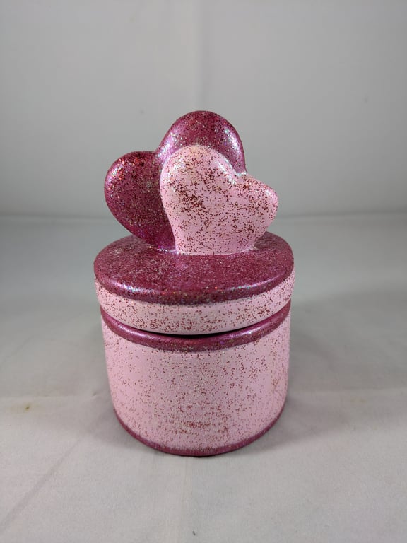 Pink Ceramic Valentine Hearts Trinket Jewellery Storage Gift Box.