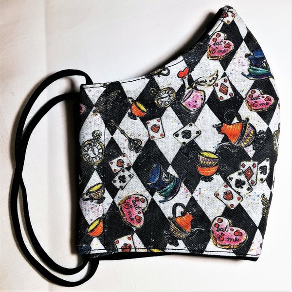 Face mask reusable triple layer 100% cotton Alice in Wonderland