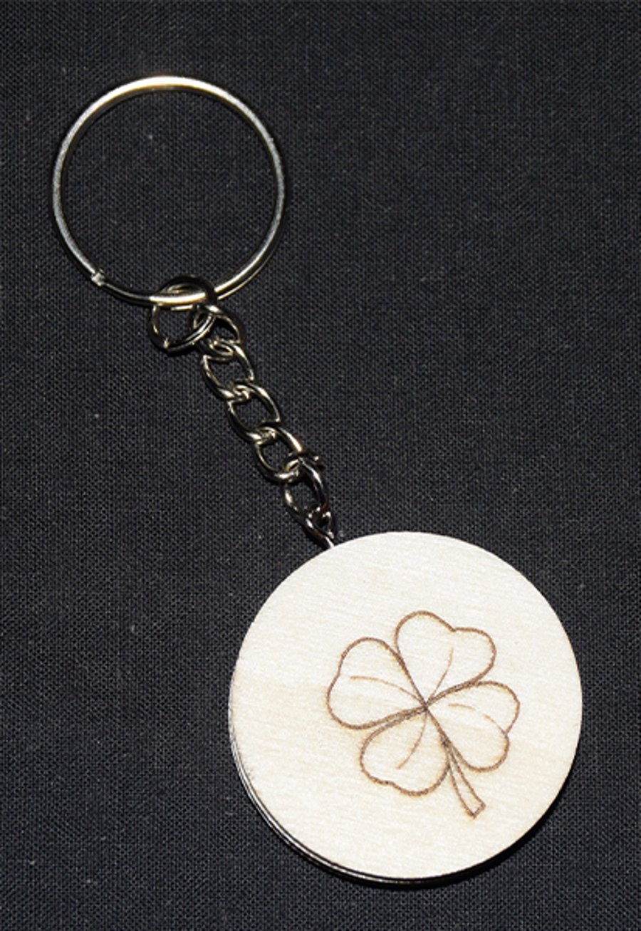 LASER ENGRAVED "FOUR LEA CLOVER" 30MM KEY RING