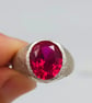 Textured Sterling Silver Ruby Signet Ring - July Birthstone - Size Q - Image 4