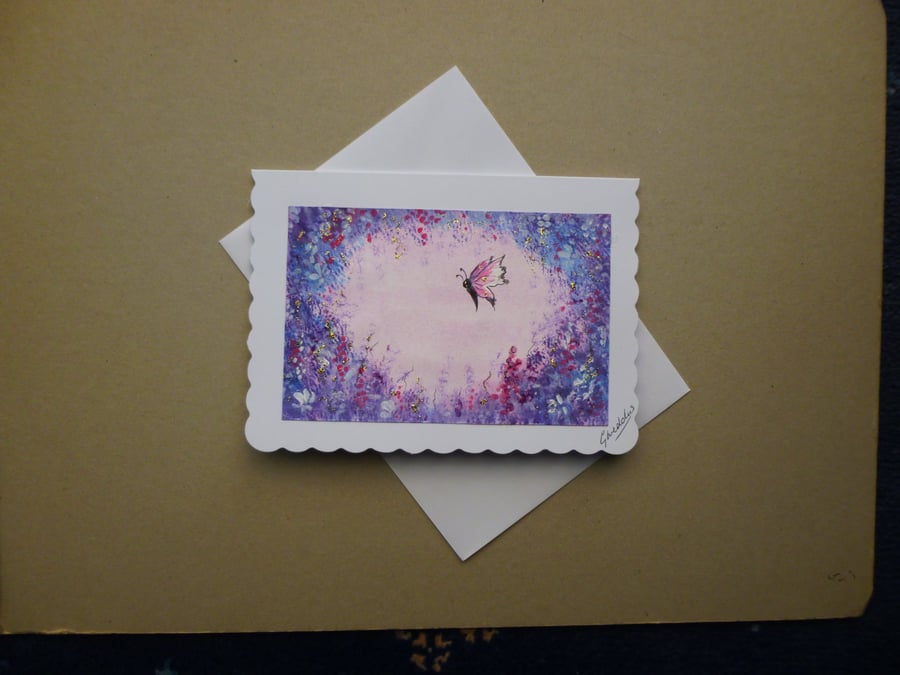 Image of original art hand painted fantasy glitter blank greetings card (ref FA 305 R1 )