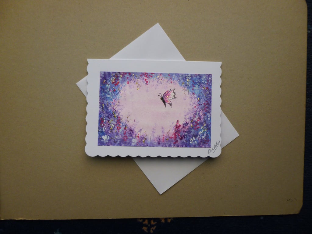 original art hand painted fantasy glitter blank greetings card (ref FA 305 R1 )