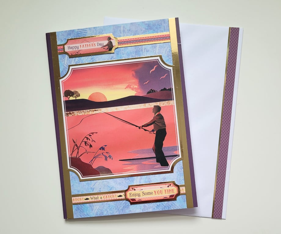 Father's Day Card - Fishing at Sunset Design - Handmade Card for Dad