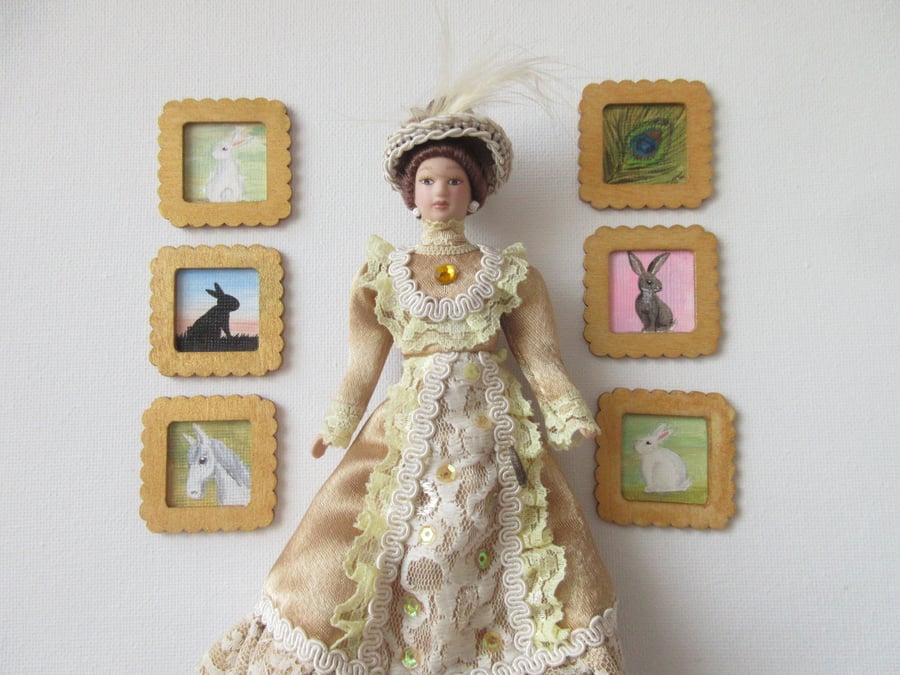 Tiny Dolls House Miniature Original Paintings Animal Themed Framed