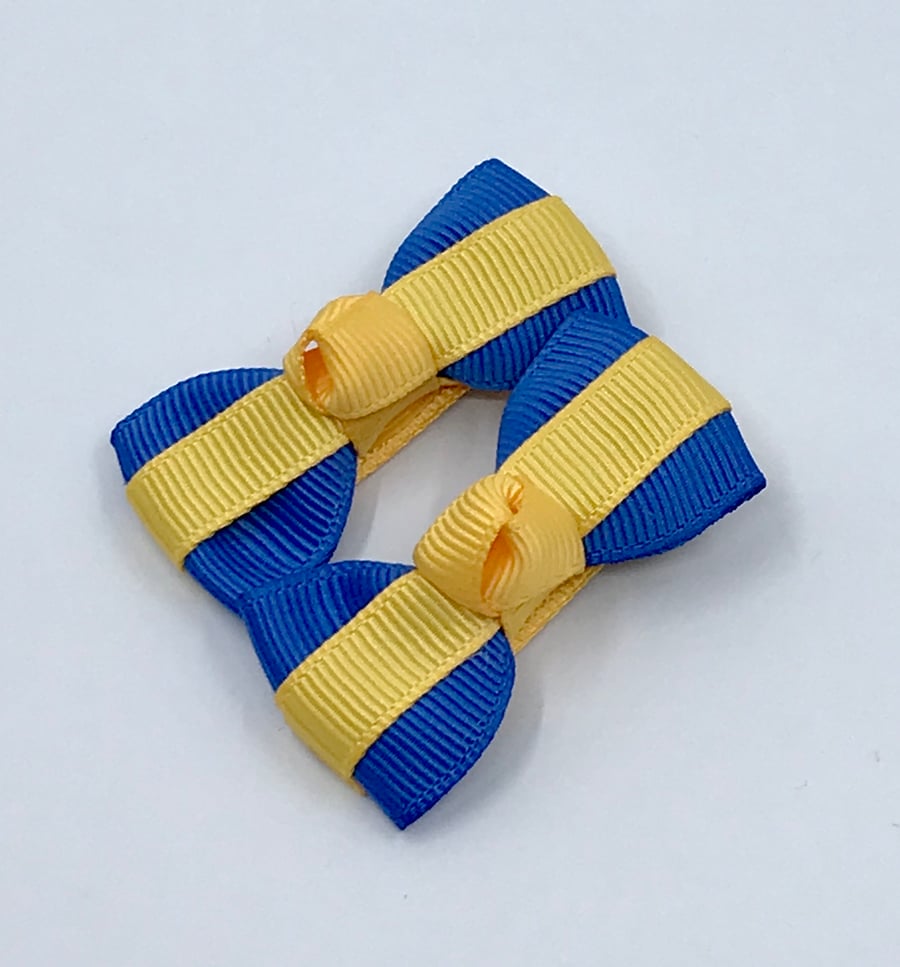 Itty Bitty Royal Blue and Yellow Gold on Clips (pair)
